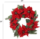 Floral Home by Artificial Flowers Premium Handcrafted 22-Inch Festive Wreath with Vibrant Poinsettias, Lush Pine, and Rich Berries - Ideal for Christmas and Winter Holiday Home Decor