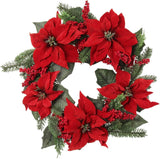 Floral Home by Artificial Flowers Premium Handcrafted 22-Inch Festive Wreath with Vibrant Poinsettias, Lush Pine, and Rich Berries - Ideal for Christmas and Winter Holiday Home Decor