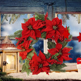 Floral Home by Artificial Flowers Premium Handcrafted 22-Inch Festive Wreath with Vibrant Poinsettias, Lush Pine, and Rich Berries - Ideal for Christmas and Winter Holiday Home Decor