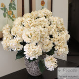 UV Light Beige Hydrangea Bush with 7 Silk Flowers & Leaves, Floral Home by Artificial Flowers