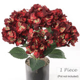 UV Burgundy Hydrangea Bush with 7 Silk Flowers & Leaves, Floral Home by Artificial Flowers