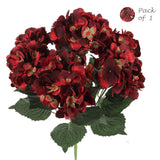 UV Burgundy Hydrangea Bush with 7 Silk Flowers & Leaves, Floral Home by Artificial Flowers