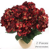 UV Burgundy Hydrangea Bush with 7 Silk Flowers & Leaves, Floral Home by Artificial Flowers