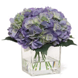 Perry Winkle Hydrangea Flowers in Glass Vase with Water Look, Floral Home by Artificial Flowers