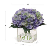 Perry Winkle Hydrangea Flowers in Glass Vase with Water Look, Floral Home by Artificial Flowers