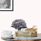 Perry Winkle Hydrangea Flowers in Glass Vase with Water Look, Floral Home by Artificial Flowers