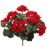 Deluxe UV Red Geranium Bush - 18" Artificial Silk Flower with 7 Flowers & Leaves - Realistic Home and Garden Decor