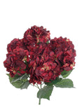 UV Burgundy Hydrangea Bush with 7 Silk Flowers & Leaves, Floral Home by Artificial Flowers