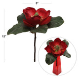 12" Red Magnolia Pick (5" Diameter) - Stunning Floral Accent for Home Decor and Crafts, Floral Home by Artificial Flowers