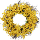 Floral Home by Artificial Flowers Artificial Forsythia Wreath, Yellow Silk Flowers, Festive Décor for Christmas, Holiday Front Door or Mantel Decoration