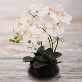 Artificial White Phalaenopsis Orchid Arrangement In Ceramic Pot-18"  ArtificialFlowers   