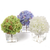 Artificial Glass Vase Cream Hydrangea Arrangement- 4"x4"  artificialflowersdotcom   