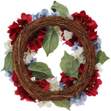 Artificial White, Blue and Red Hydrangea Wreath - 18" Hydrangea Wreath ArtificialFlowers   